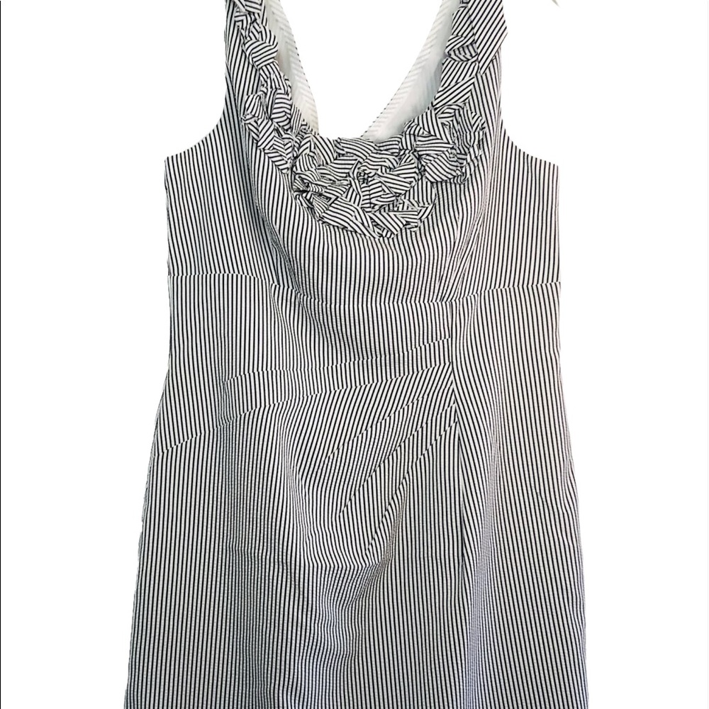J Howard Sheath Dress 14 White Black Seersucker Lined Knee Length Dress
